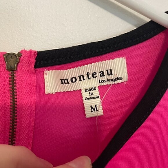 NEW NWT MONTEAU Neon Pink w/ Black Trim Sleeveless Mini Scuba Fit & Flare Dress - Picture 5 of 14